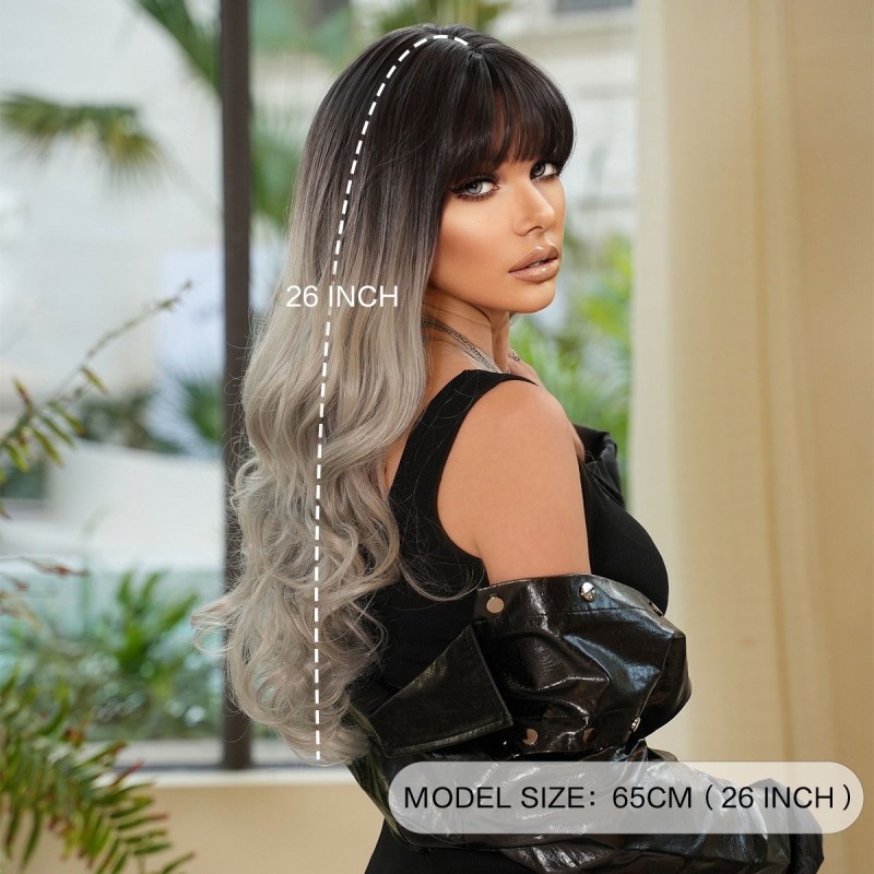 Gradient Silver Grey Long Big Wavy Wig