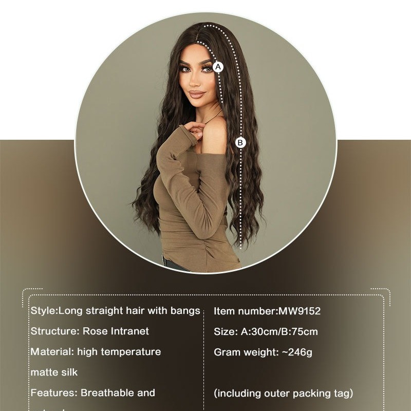 Long Black Wavy Wig with Center Part Synthetic Wig