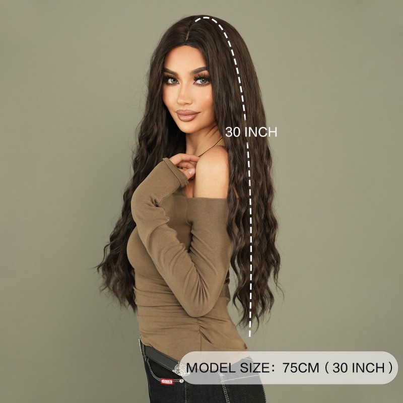 Long Black Wavy Wig with Center Part Synthetic Wig