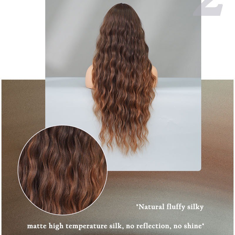 Long Dark Brown Water Wave Wig With Bang