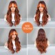 Long Curly Wig with Curtain Bangs and Flame Orange Highlights Synthetic Wig