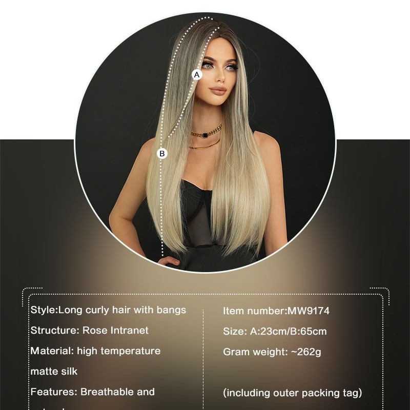 Long Straight Haired Middle Part Gray Gold Ombre Wig