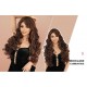 Long Wavy Hair with Reddish-Brown and Gold Balayage Angled Bangs Wig