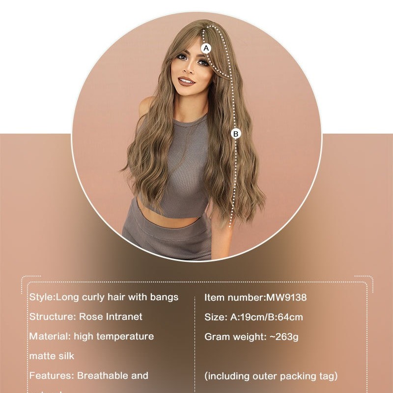 Long Wavy Wig with Misty Brown Tonal Bangs