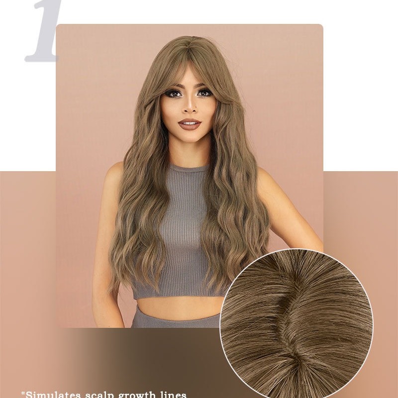 Long Wavy Wig with Misty Brown Tonal Bangs