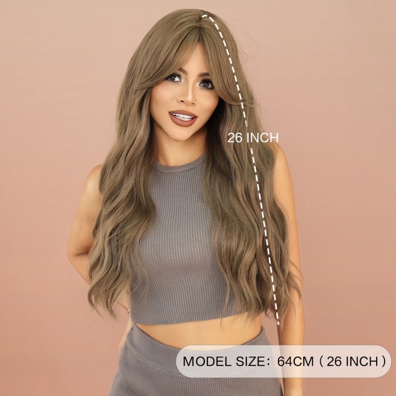 Long Wavy Wig with Misty Brown Tonal Bangs