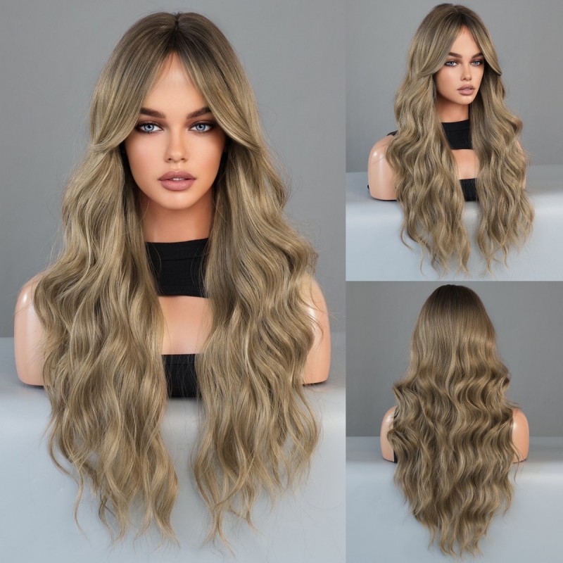 Long Wavy Wig with Misty Brown Tonal Bangs