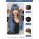 Mermaid Blue Highlights Straight Bangs Long Straight Wig