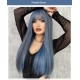 Mermaid Blue Highlights Straight Bangs Long Straight Wig