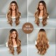 Mid-Part Long Wavy Wig with Amber Brown and Blonde Highlights