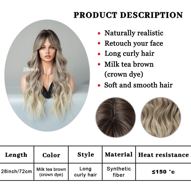 Milk Tea Brown With Bangs Voluminous Waves Wig