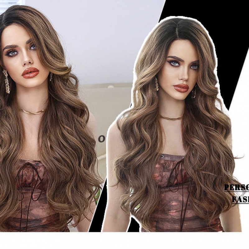 Mocha Brown Balayage Wavy Side-Part Lace Long Wig