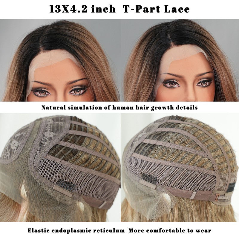 Mocha Brown Balayage Wavy Side-Part Lace Long Wig