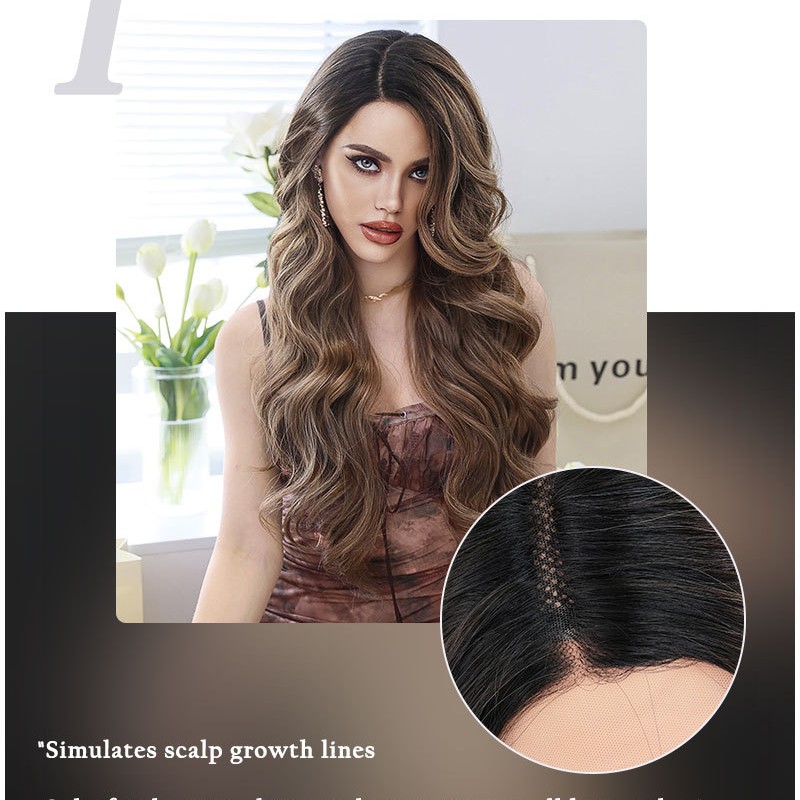 Mocha Brown Balayage Wavy Side-Part Lace Long Wig