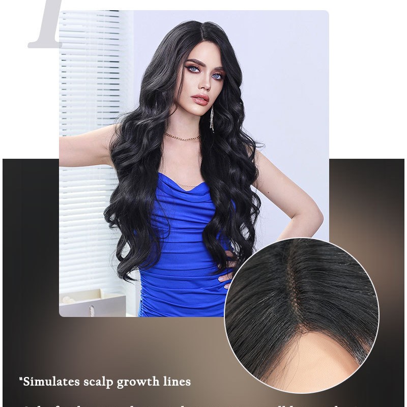 Natural Black Long Big Waves Side Part Lace Wig