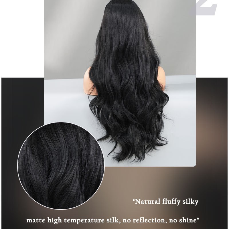 Natural Black Long Big Waves Side Part Lace Wig