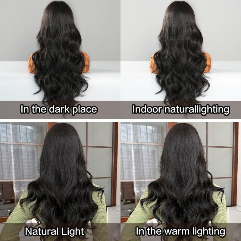 Natural Black Long Wavy Wig with Bangs Synthetic Wig