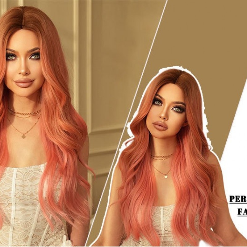 Pink Gradient Long Curls Center Part Big Waves Wig