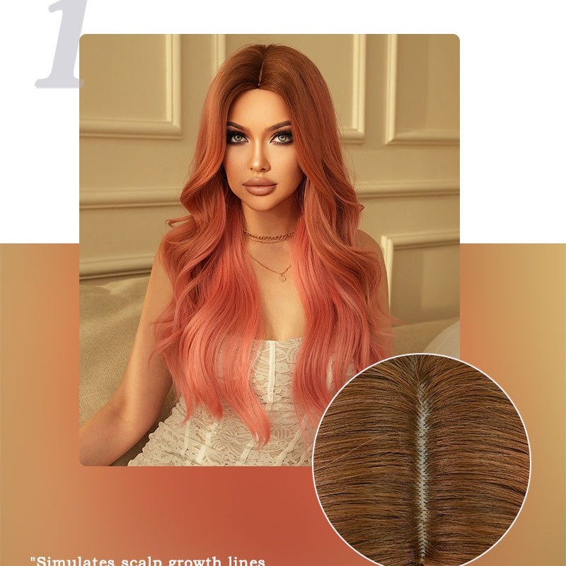 Pink Gradient Long Curls Center Part Big Waves Wig