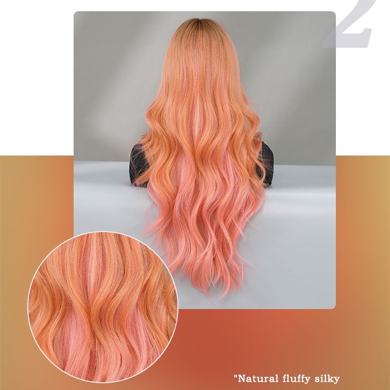 Pink Gradient Long Curls Center Part Big Waves Wig