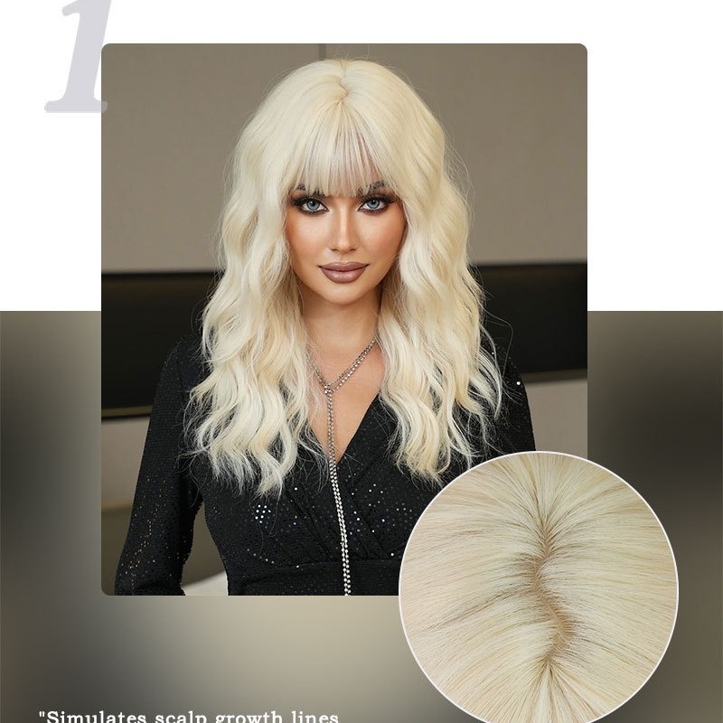 Platinum Blonde Mid-Length Wavy Bang Wig 50cm