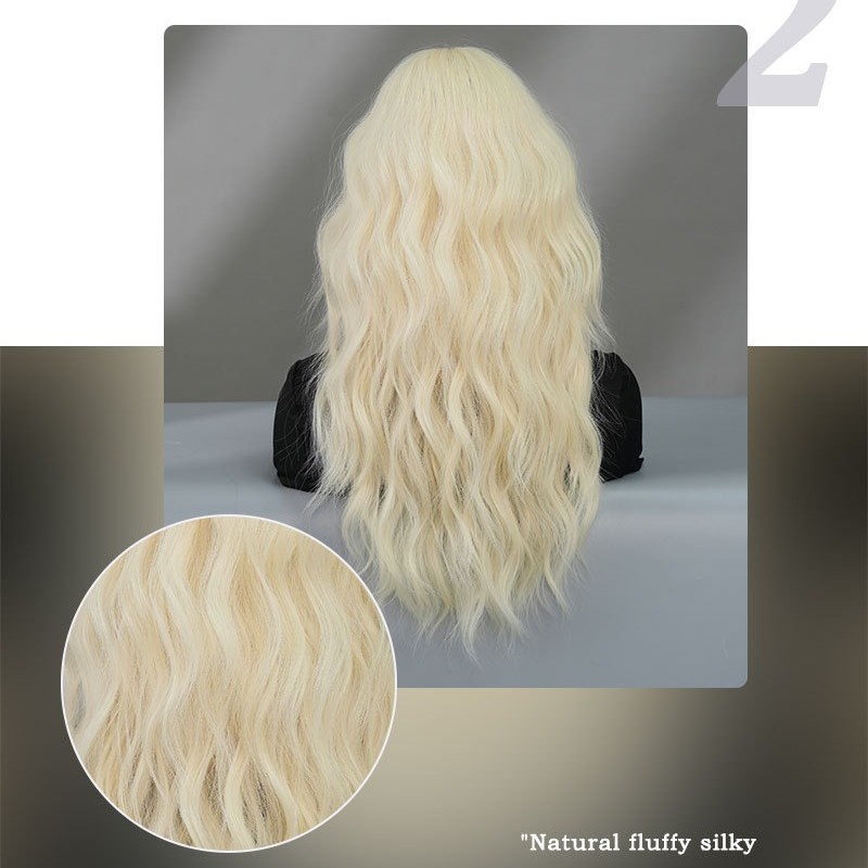 Platinum Blonde Mid-Length Wavy Bang Wig 50cm