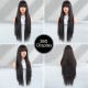 Round Face Layered Bangs Extra-Long Straight Black Wig