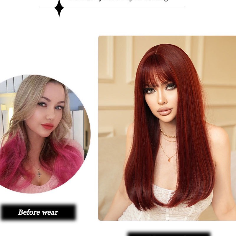 Retro Red Long Straight Wig with Inverted Bob Cut