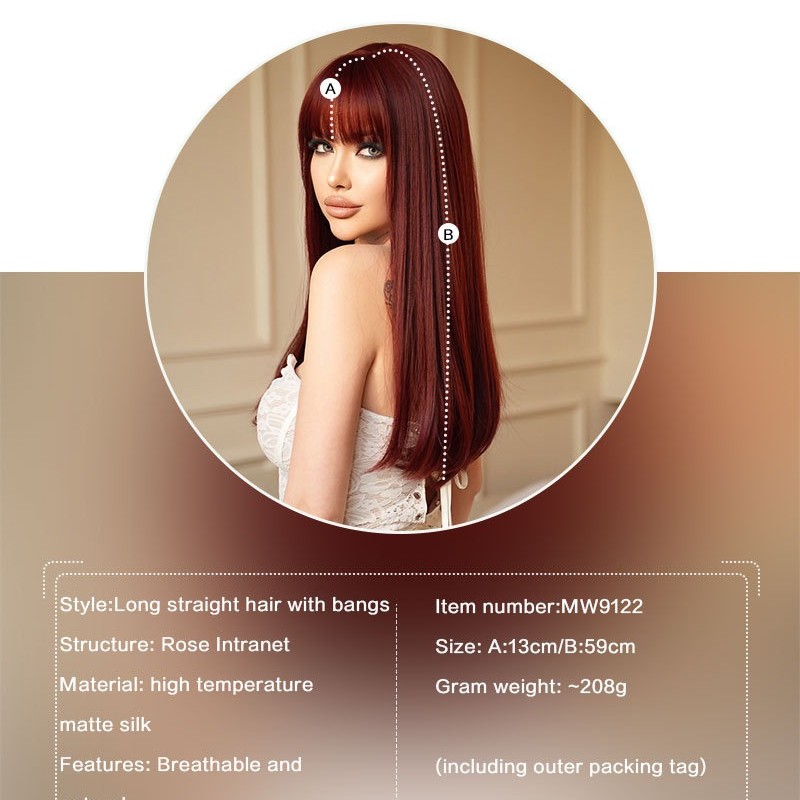 Retro Red Long Straight Wig with Inverted Bob Cut