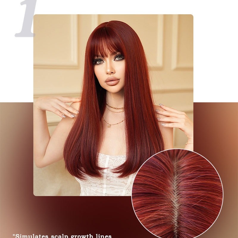 Retro Red Long Straight Wig with Inverted Bob Cut