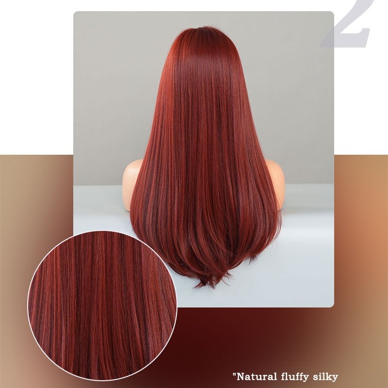 Retro Red Long Straight Wig with Inverted Bob Cut