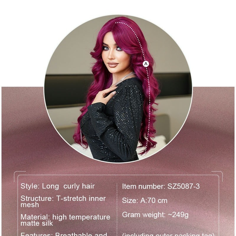 Purple-Red Wavy Long Curls Wig with Small T-Part Lace Front Wig