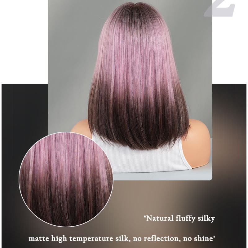 Purple to Brown Ombre Short Straight Wig with T-Lace Base