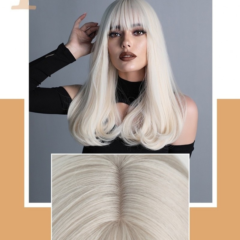 Platinum Silver Long Curly Synthetic Wig