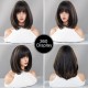 Shoulder-Length Bob Short Straight Wig with Black and Gold Highlights Wig