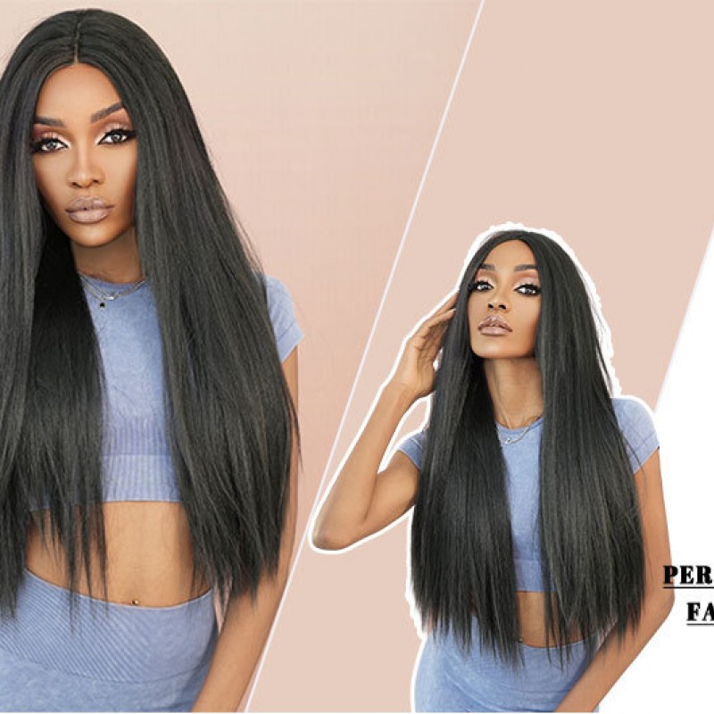 Small T-Lace  Natural Black Long Straight Wig 