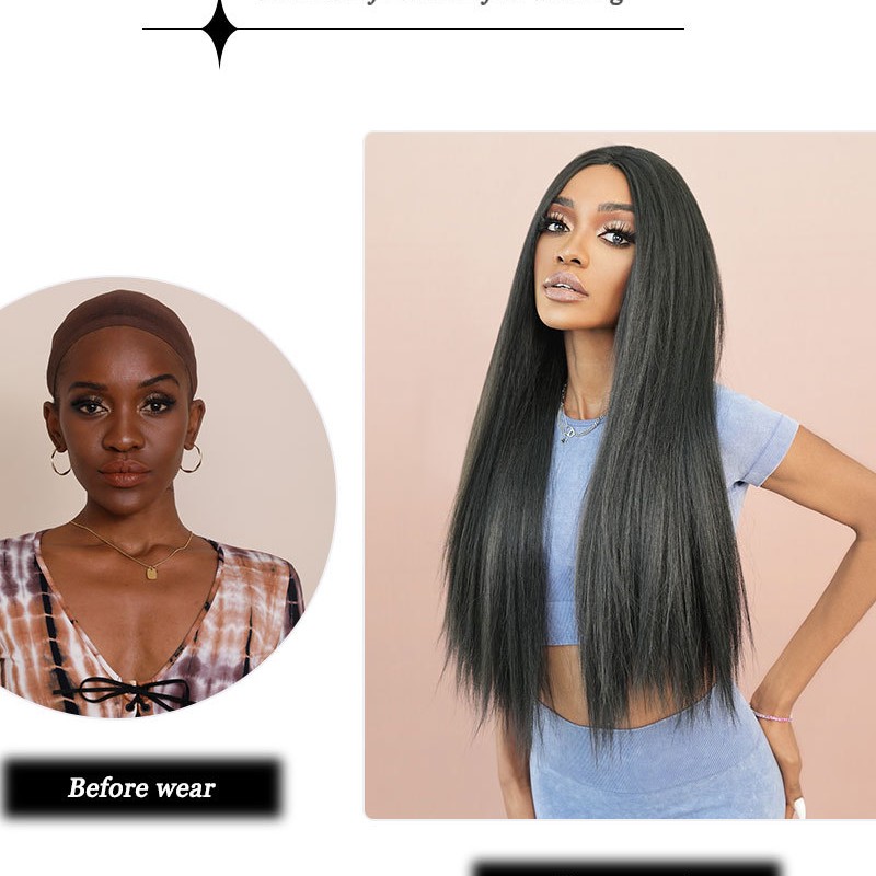 Small T-Lace  Natural Black Long Straight Wig 