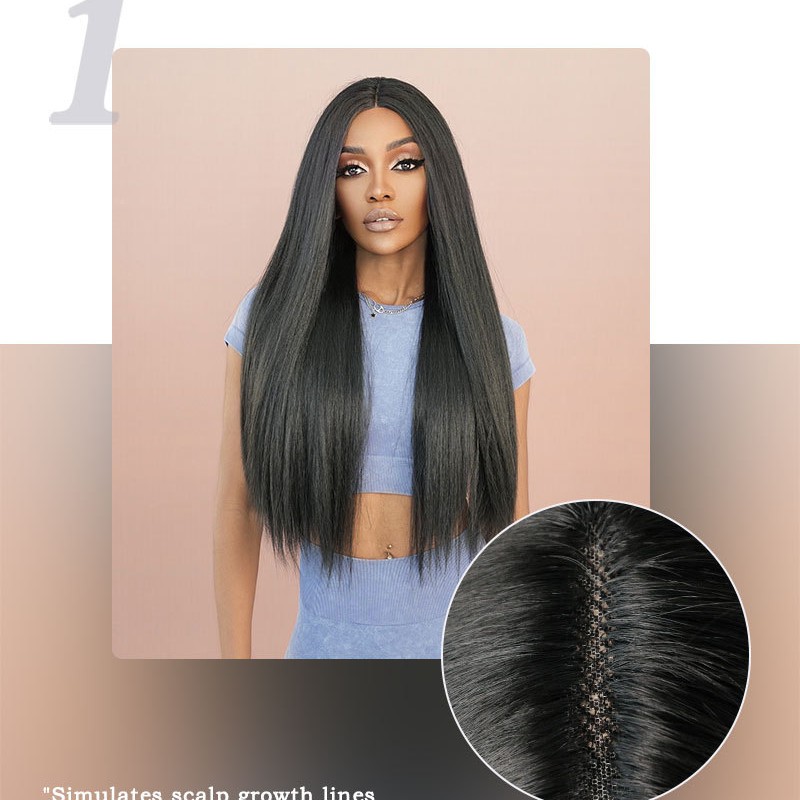 Small T-Lace  Natural Black Long Straight Wig 