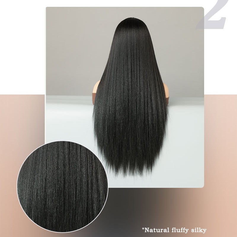 Small T-Lace  Natural Black Long Straight Wig 