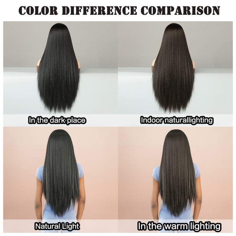 Small T-Lace  Natural Black Long Straight Wig 