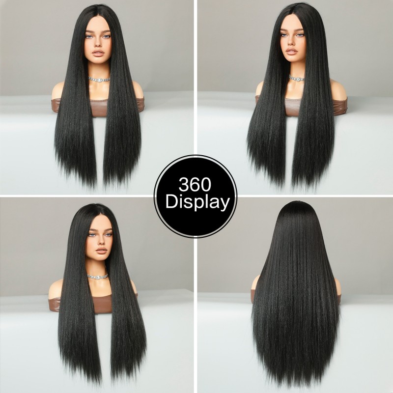 Small T-Lace  Natural Black Long Straight Wig 