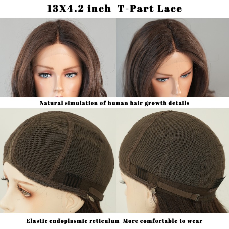 Small T-Lace Dark Tea Long Big Waves Synthetic Wig