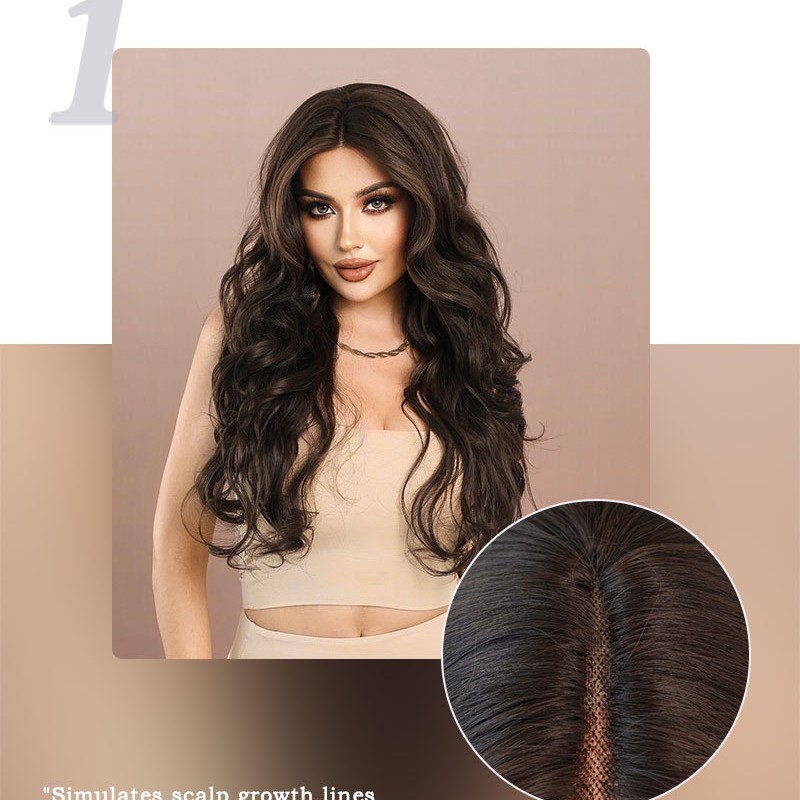 Small T-Lace Dark Tea Long Big Waves Synthetic Wig