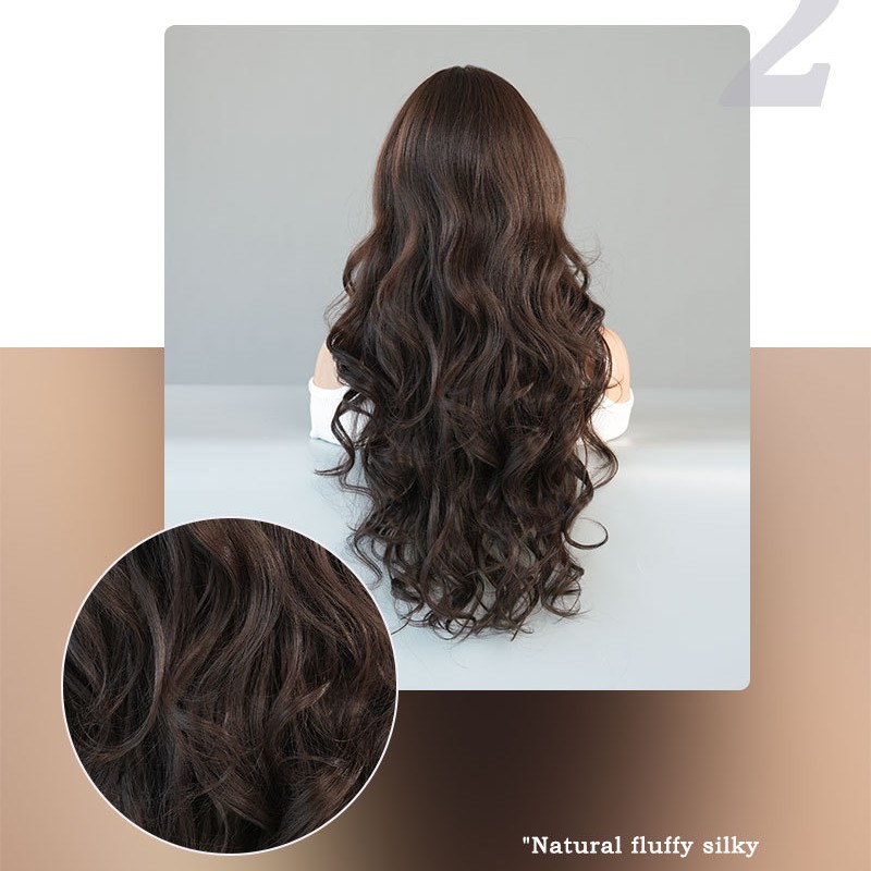 Small T-Lace Dark Tea Long Big Waves Synthetic Wig