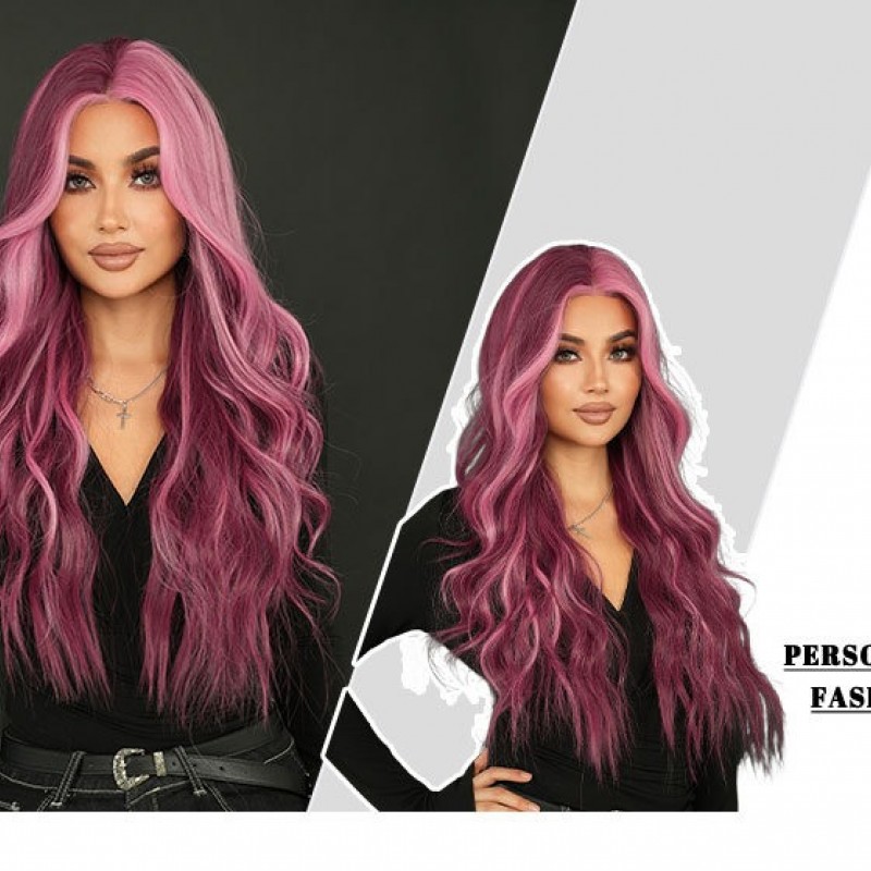 Starry Purple Highlights Lace Front Middle Part Curly Wig