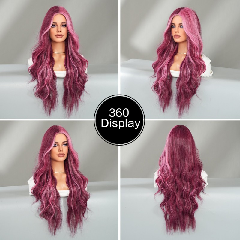 Starry Purple Highlights Lace Front Middle Part Curly Wig