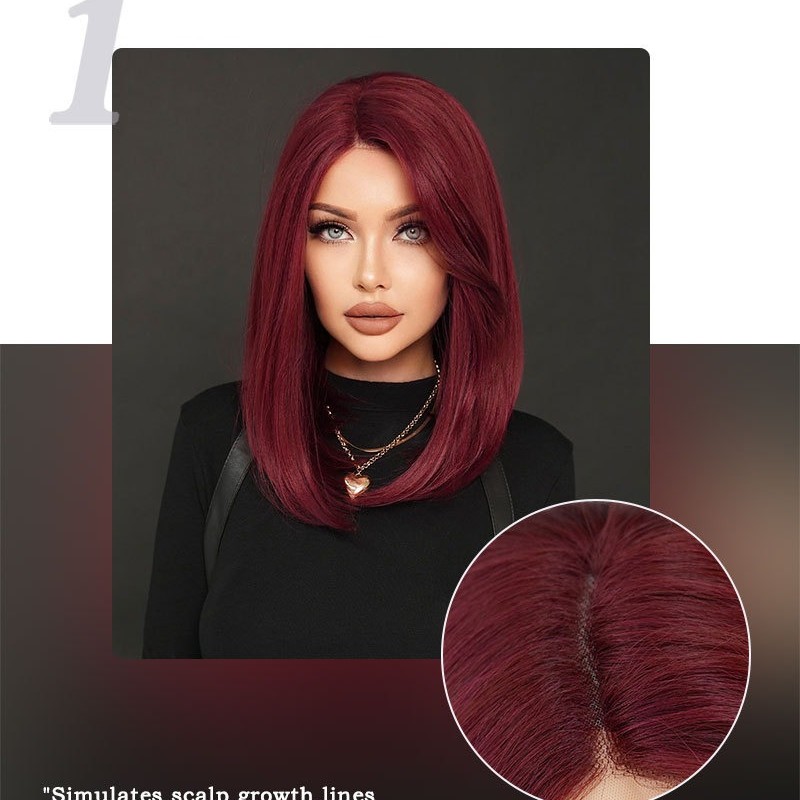 T-Part Lace Front Wig with Purple-Red Shoulder-Length Straight Hair and Side Part