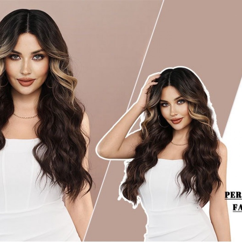 T-Part Lace Front Wig with Brown and Blonde Ombre Long Waves