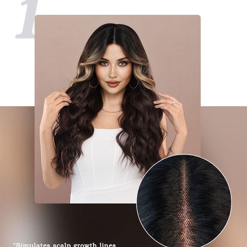 T-Part Lace Front Wig with Brown and Blonde Ombre Long Waves