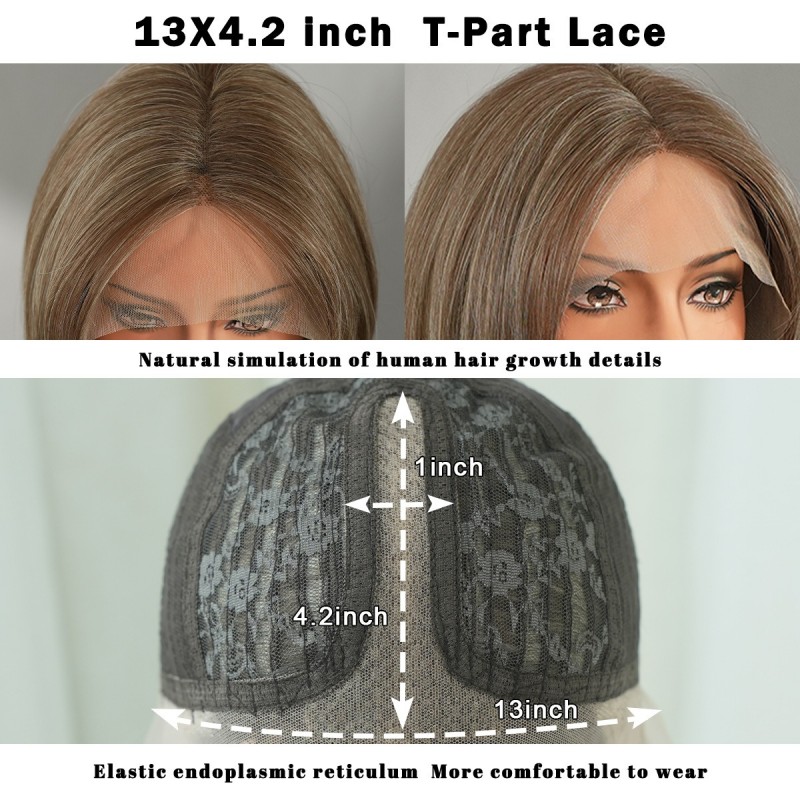 T-Part Lace Front Wig with Brown and Blonde Ombre Long Waves